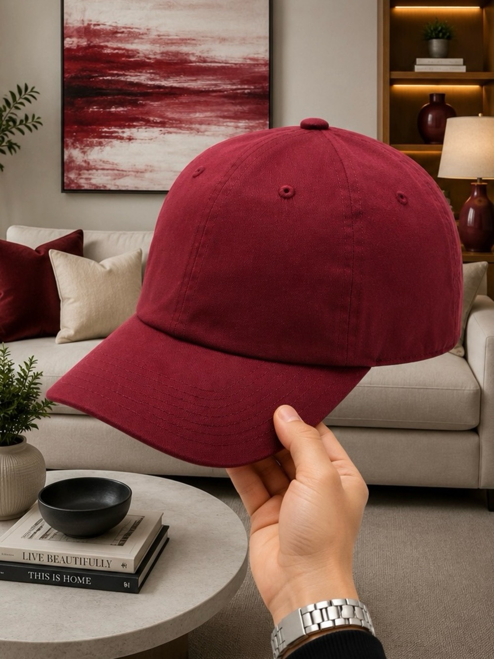 Burgundy Unisex Adjustable Baseball Cap – Classic Cotton Dad Hat